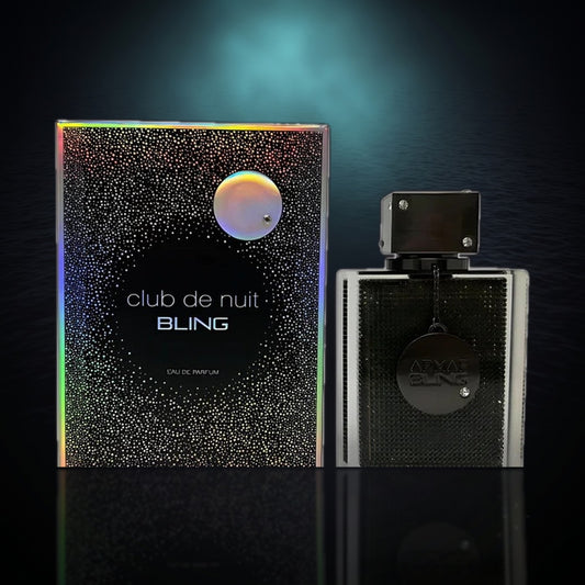 Club de Nuit Bling — Armaf, frasco y caja (fondo oscuro)