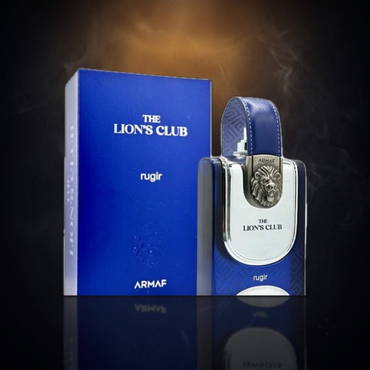 Lions Club Rugir — Armaf, frasco y caja (fondo oscuro)