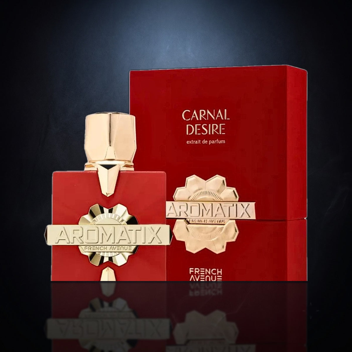 Carnal Desire — Aromatics, frasco y caja (fondo oscuro)